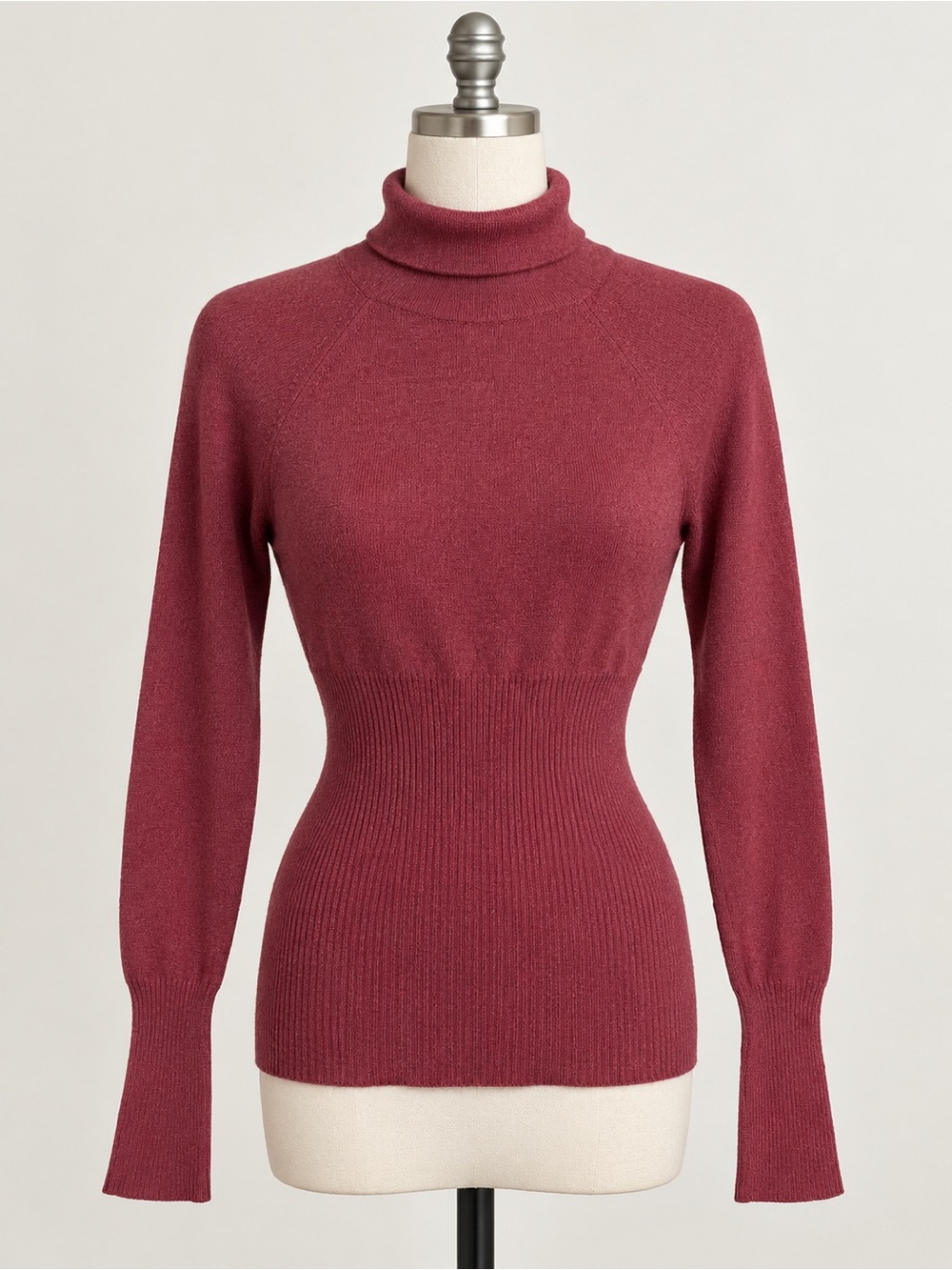 MaxMara Soft Wool Knit Turtleneck Sweater in Rose-Birgundy, Medium